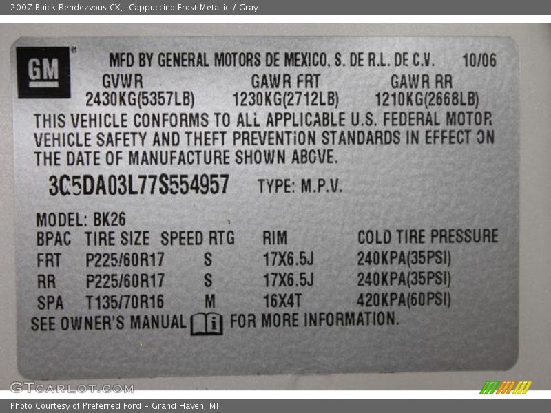 Cappuccino Frost Metallic / Gray 2007 Buick Rendezvous CX