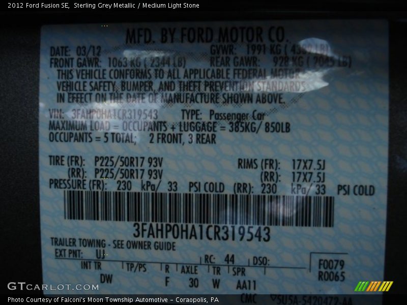 Sterling Grey Metallic / Medium Light Stone 2012 Ford Fusion SE