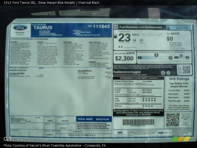  2013 Taurus SEL Window Sticker