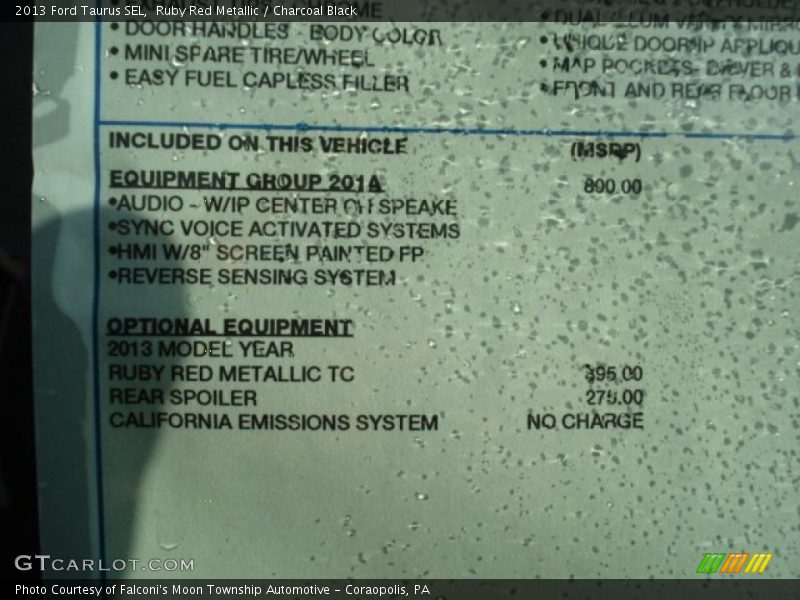  2013 Taurus SEL Window Sticker