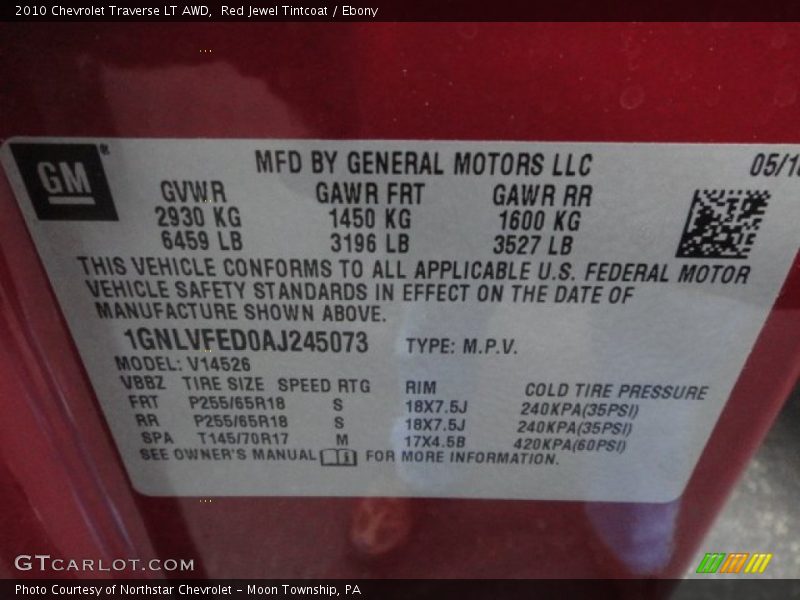 Red Jewel Tintcoat / Ebony 2010 Chevrolet Traverse LT AWD