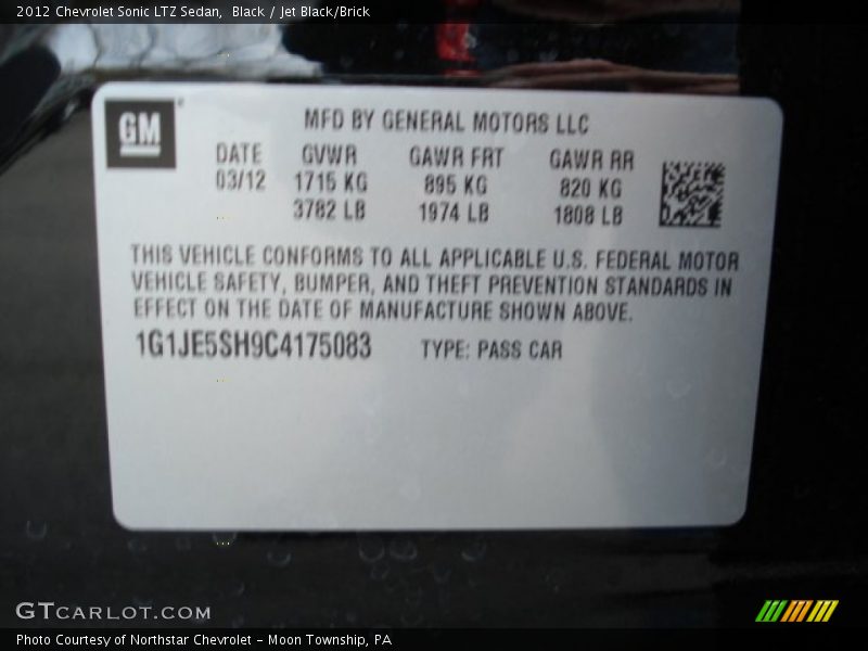 Black / Jet Black/Brick 2012 Chevrolet Sonic LTZ Sedan