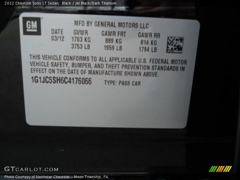 Black / Jet Black/Dark Titanium 2012 Chevrolet Sonic LT Sedan