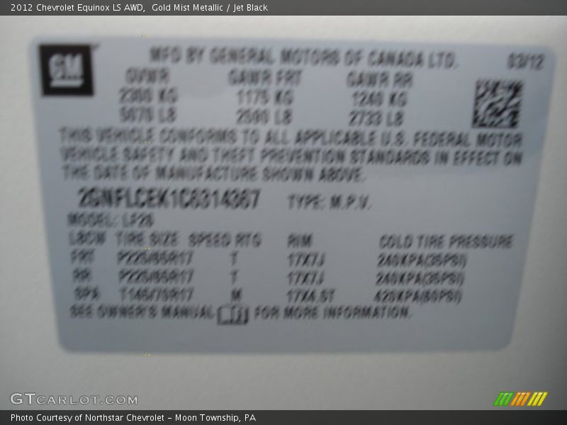 Gold Mist Metallic / Jet Black 2012 Chevrolet Equinox LS AWD