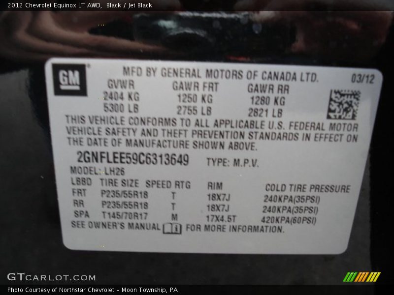 Black / Jet Black 2012 Chevrolet Equinox LT AWD