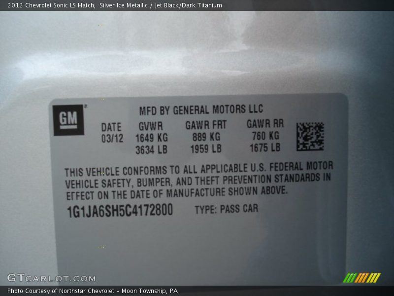 Silver Ice Metallic / Jet Black/Dark Titanium 2012 Chevrolet Sonic LS Hatch