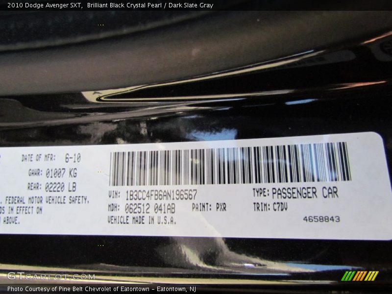 Brilliant Black Crystal Pearl / Dark Slate Gray 2010 Dodge Avenger SXT