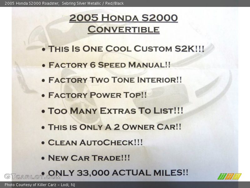 Sebring Silver Metallic / Red/Black 2005 Honda S2000 Roadster