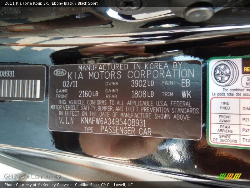 2011 Forte Koup SX Ebony Black Color Code EB