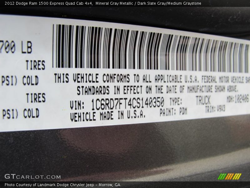 Mineral Gray Metallic / Dark Slate Gray/Medium Graystone 2012 Dodge Ram 1500 Express Quad Cab 4x4