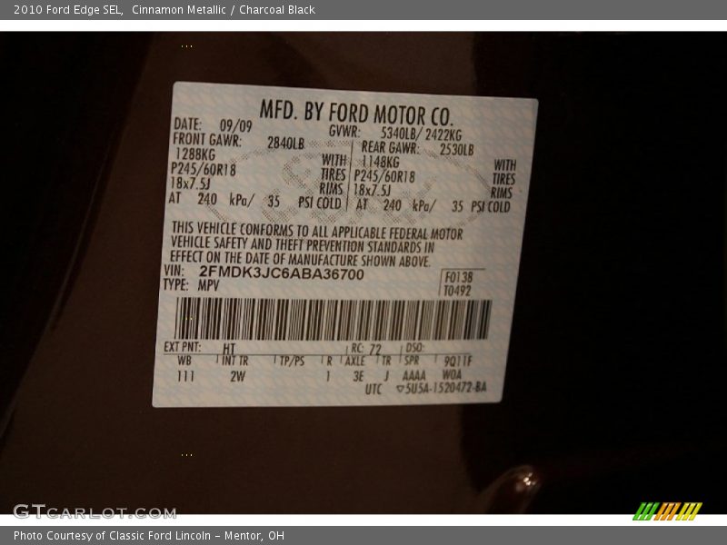 Cinnamon Metallic / Charcoal Black 2010 Ford Edge SEL