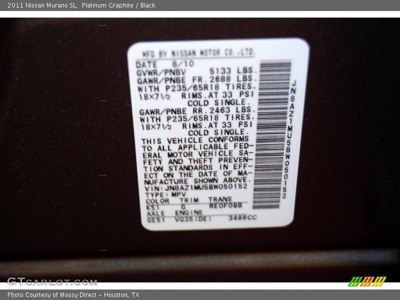 Platinum Graphite / Black 2011 Nissan Murano SL