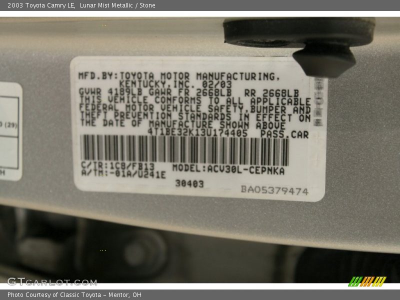 Lunar Mist Metallic / Stone 2003 Toyota Camry LE