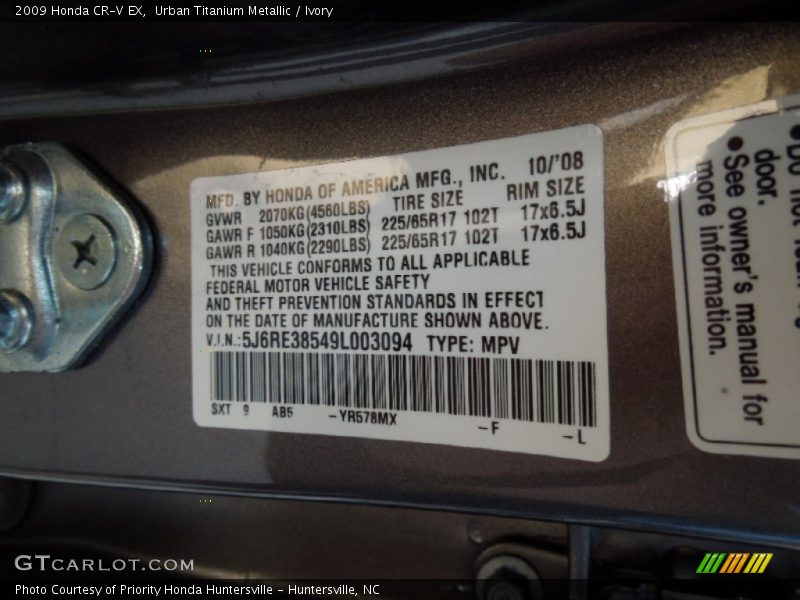 Urban Titanium Metallic / Ivory 2009 Honda CR-V EX