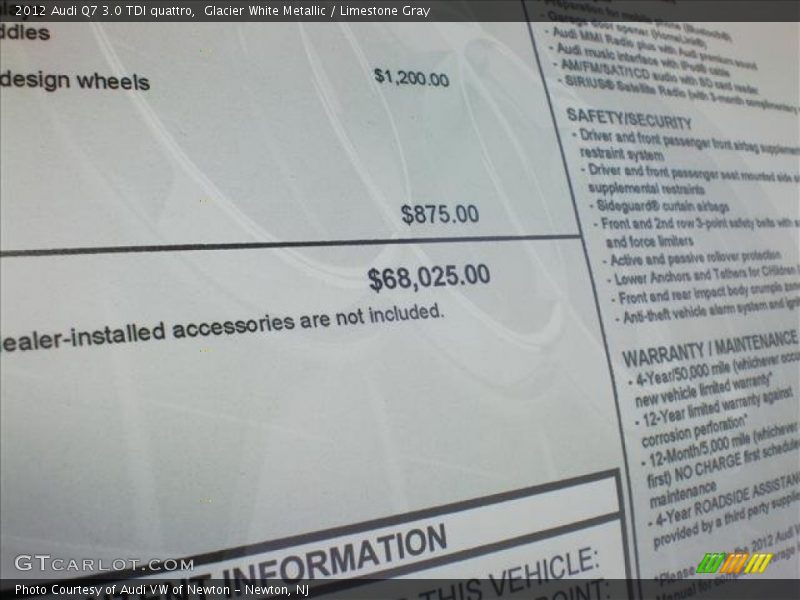  2012 Q7 3.0 TDI quattro Window Sticker