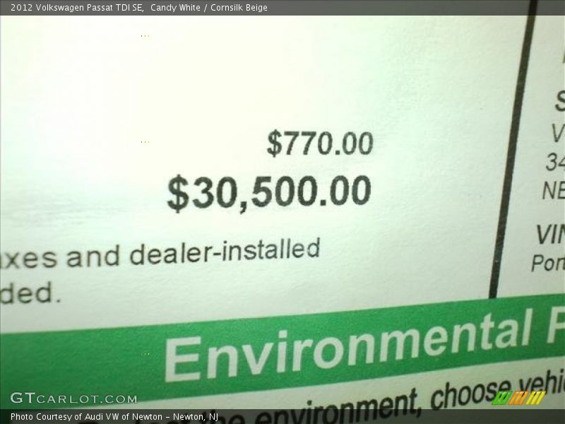 Candy White / Cornsilk Beige 2012 Volkswagen Passat TDI SE