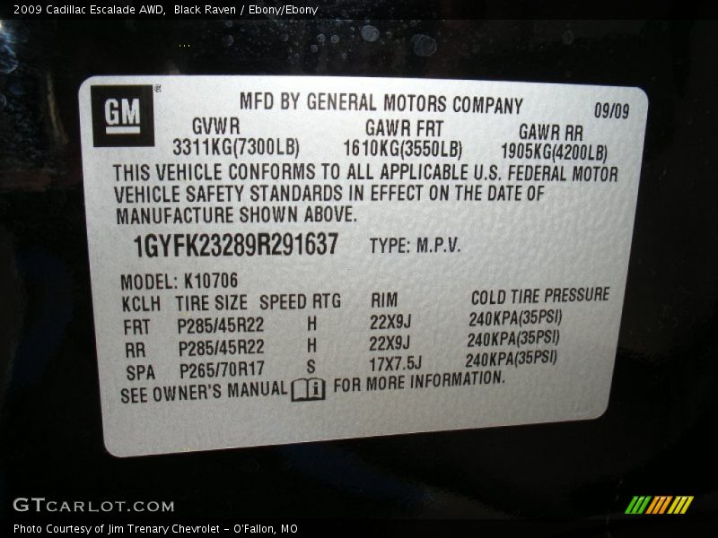 Black Raven / Ebony/Ebony 2009 Cadillac Escalade AWD