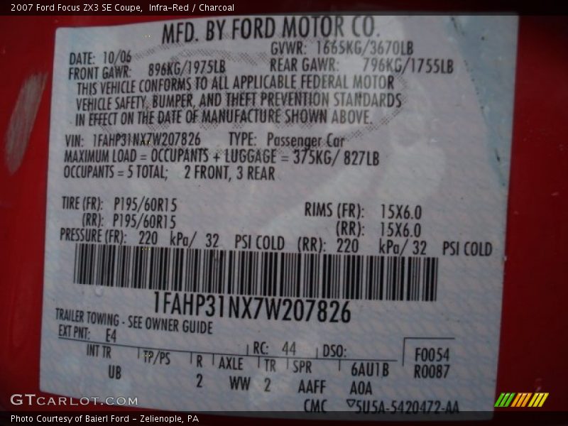 Infra-Red / Charcoal 2007 Ford Focus ZX3 SE Coupe