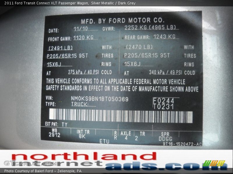 Silver Metallic / Dark Grey 2011 Ford Transit Connect XLT Passenger Wagon