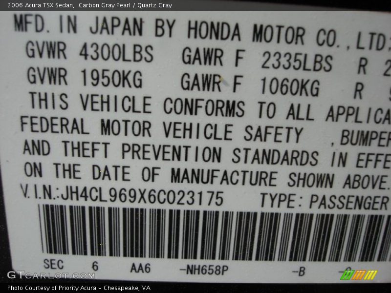 Carbon Gray Pearl / Quartz Gray 2006 Acura TSX Sedan