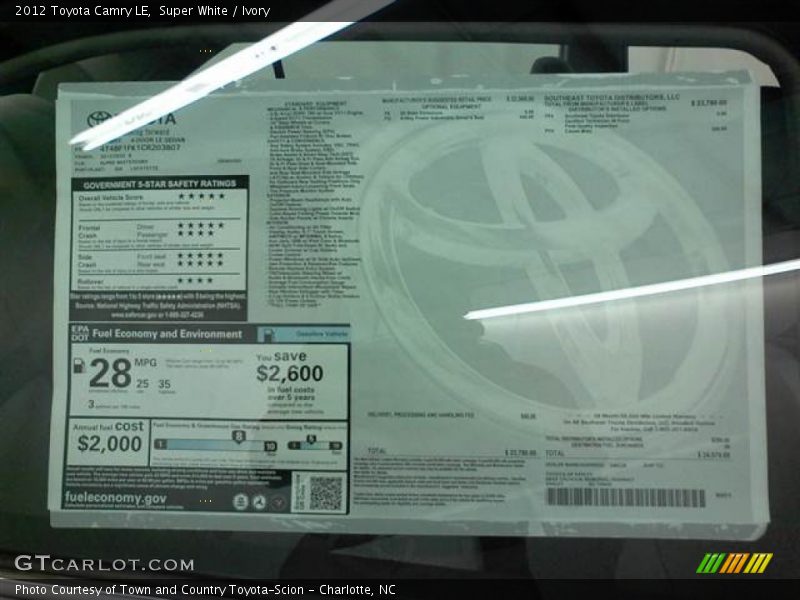 Super White / Ivory 2012 Toyota Camry LE