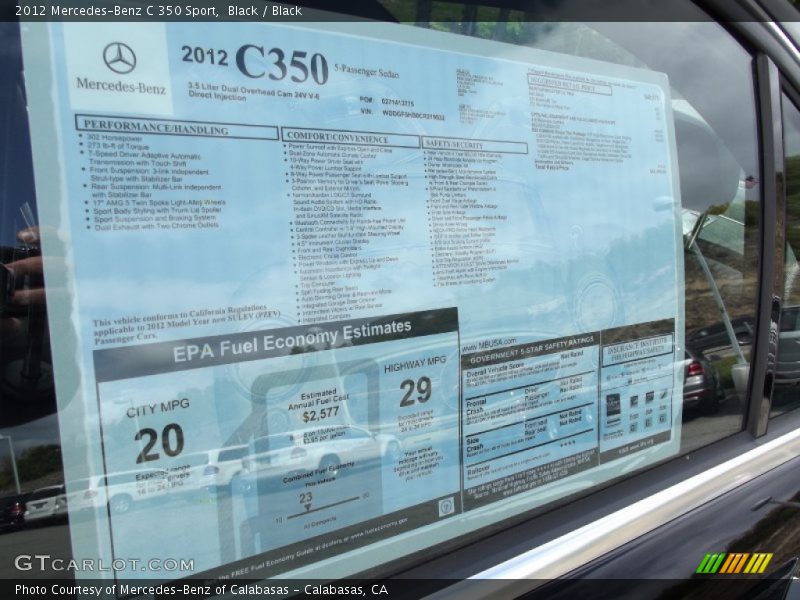  2012 C 350 Sport Window Sticker