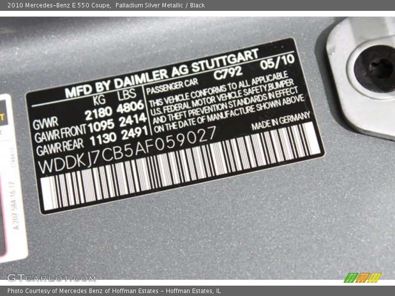 Palladium Silver Metallic / Black 2010 Mercedes-Benz E 550 Coupe