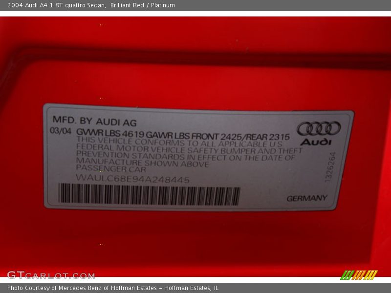 Brilliant Red / Platinum 2004 Audi A4 1.8T quattro Sedan