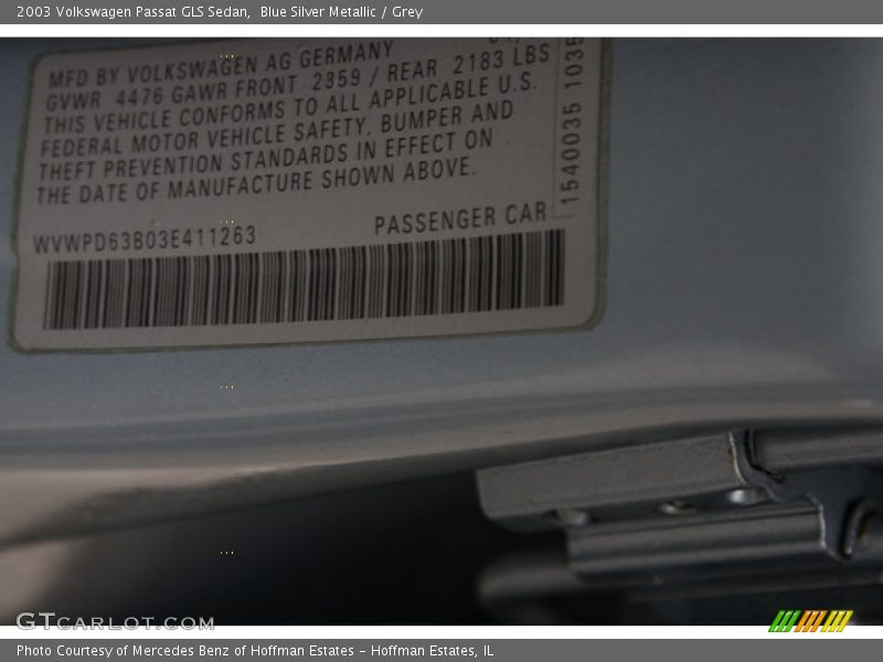 Blue Silver Metallic / Grey 2003 Volkswagen Passat GLS Sedan