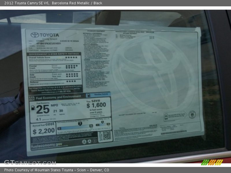 Barcelona Red Metallic / Black 2012 Toyota Camry SE V6