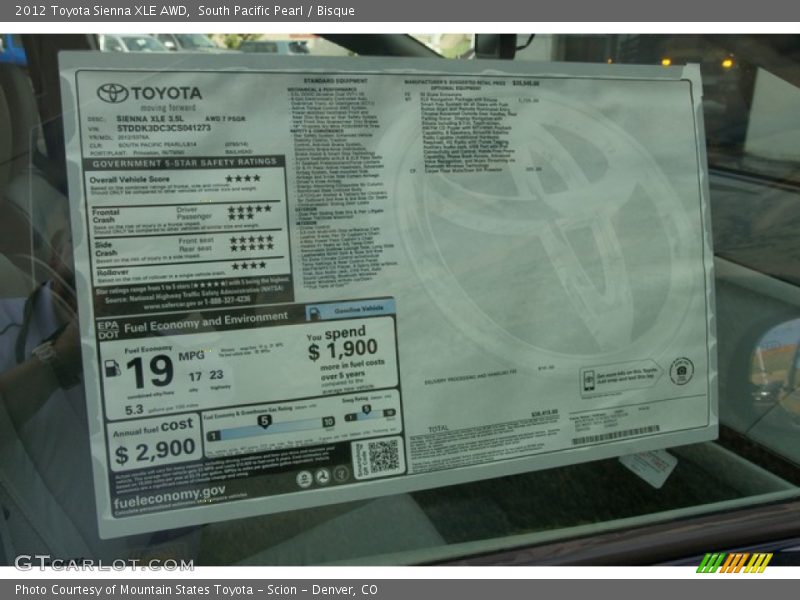 South Pacific Pearl / Bisque 2012 Toyota Sienna XLE AWD