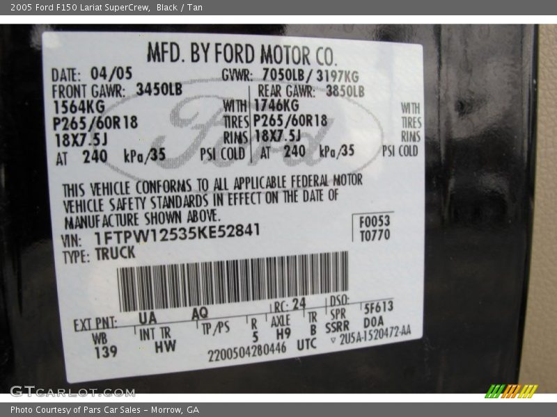 2005 F150 Lariat SuperCrew Black Color Code UA