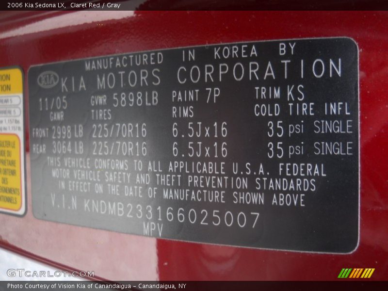 Claret Red / Gray 2006 Kia Sedona LX