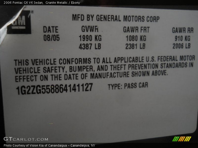 Granite Metallic / Ebony 2006 Pontiac G6 V6 Sedan