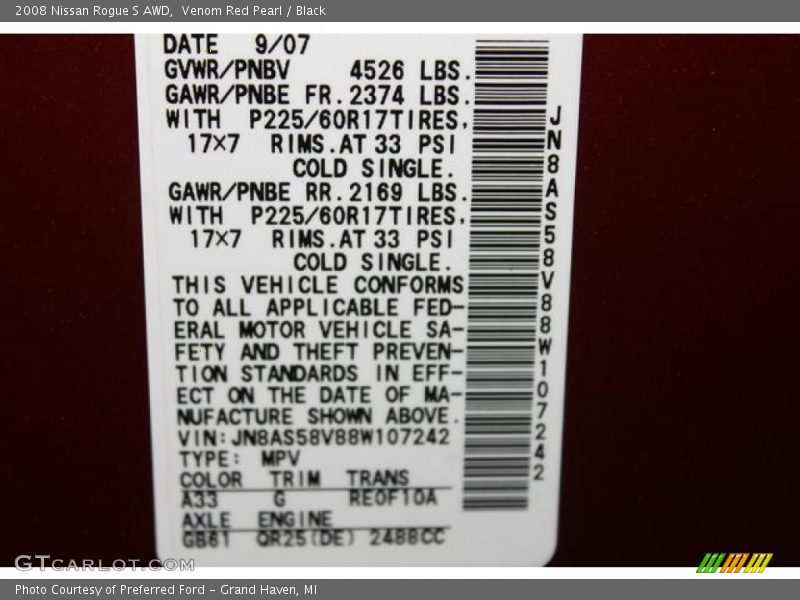 Venom Red Pearl / Black 2008 Nissan Rogue S AWD