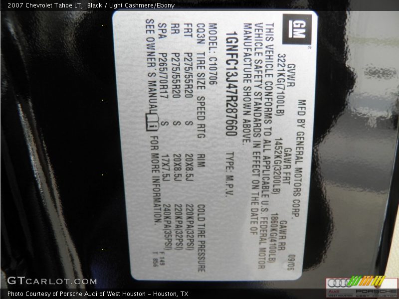 Black / Light Cashmere/Ebony 2007 Chevrolet Tahoe LT