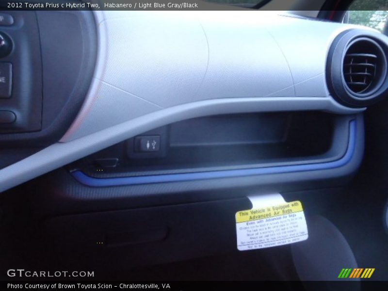 Habanero / Light Blue Gray/Black 2012 Toyota Prius c Hybrid Two