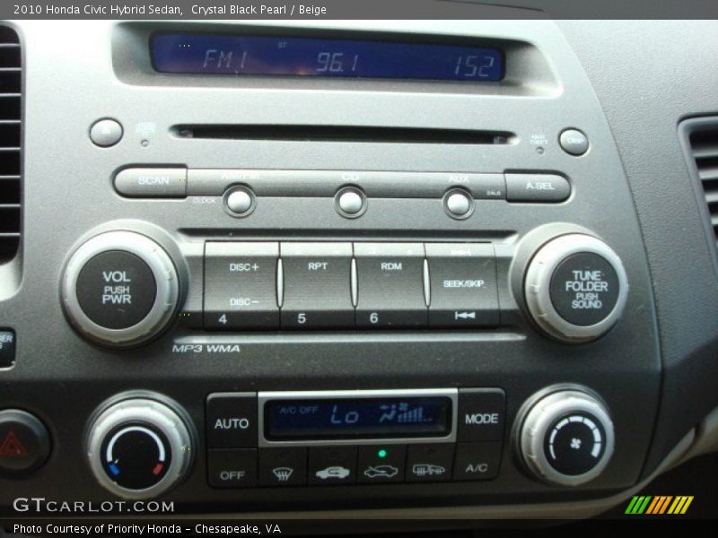 Crystal Black Pearl / Beige 2010 Honda Civic Hybrid Sedan