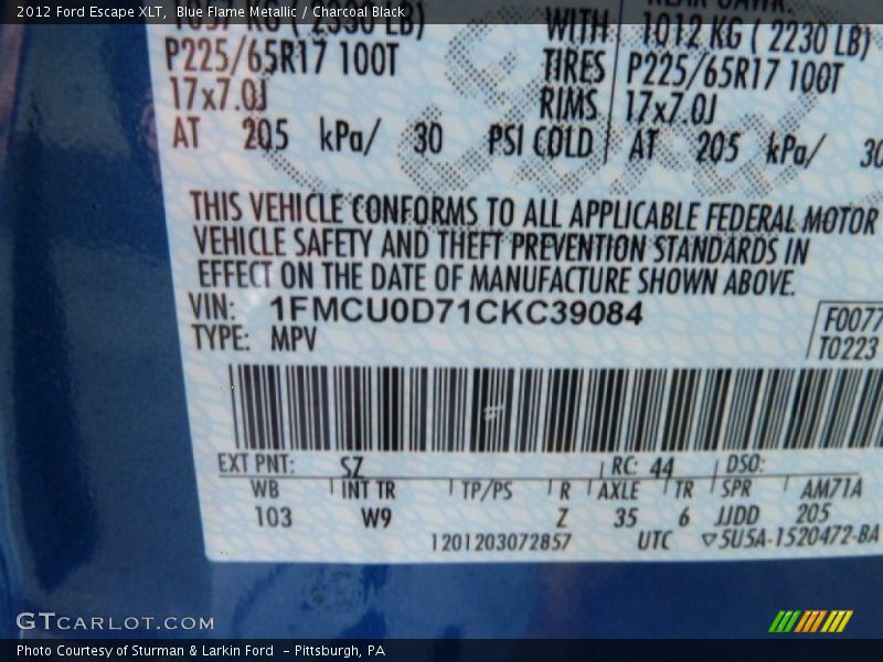 Blue Flame Metallic / Charcoal Black 2012 Ford Escape XLT