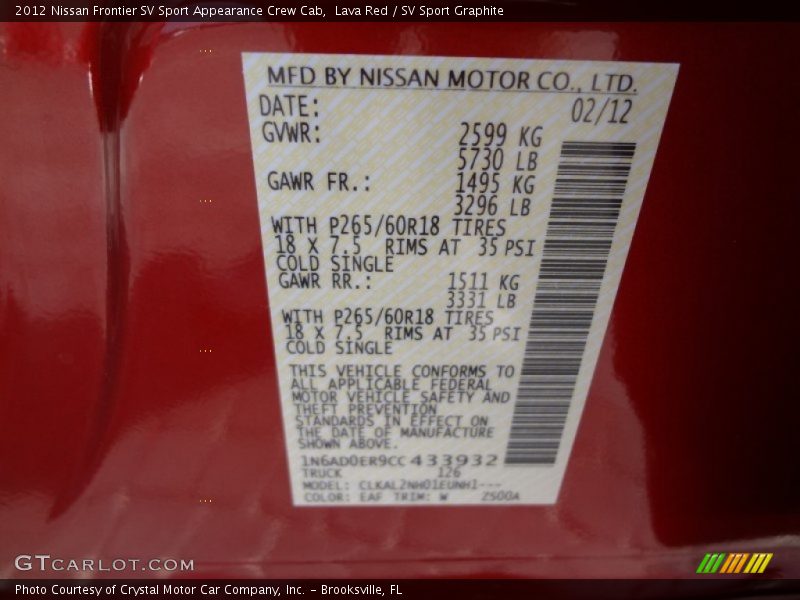 Lava Red / SV Sport Graphite 2012 Nissan Frontier SV Sport Appearance Crew Cab
