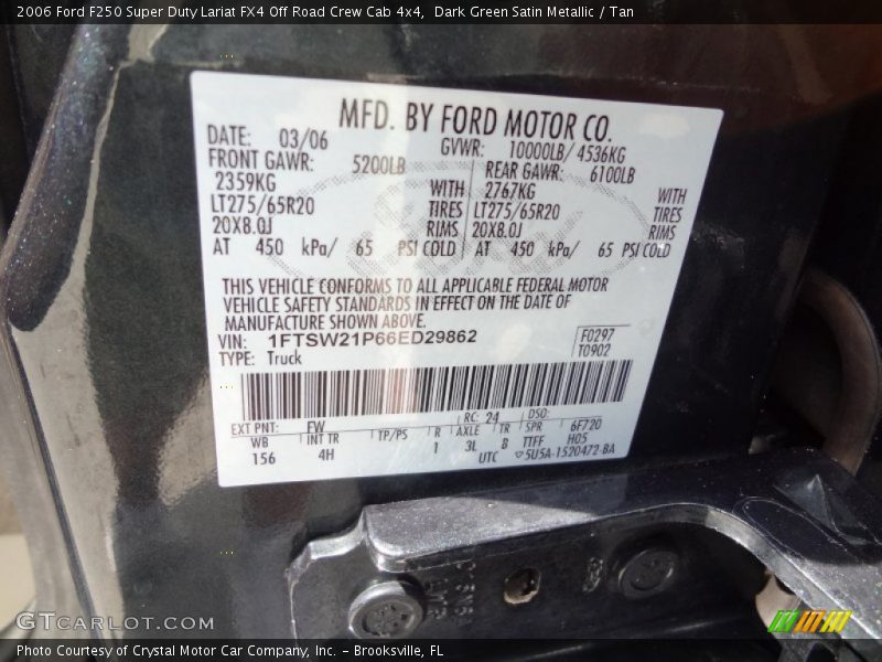 Dark Green Satin Metallic / Tan 2006 Ford F250 Super Duty Lariat FX4 Off Road Crew Cab 4x4