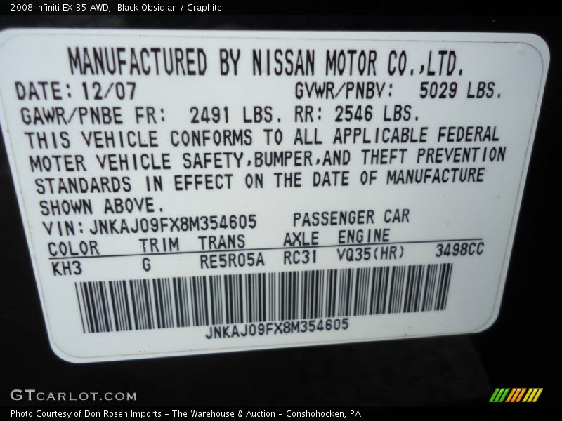 Black Obsidian / Graphite 2008 Infiniti EX 35 AWD