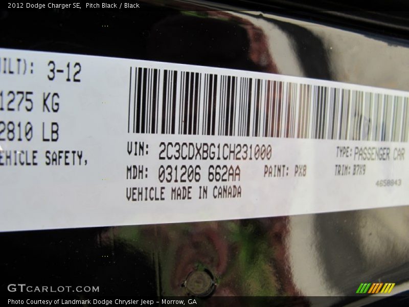 Pitch Black / Black 2012 Dodge Charger SE