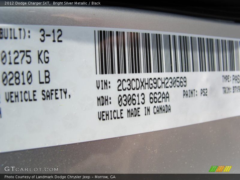 Bright Silver Metallic / Black 2012 Dodge Charger SXT