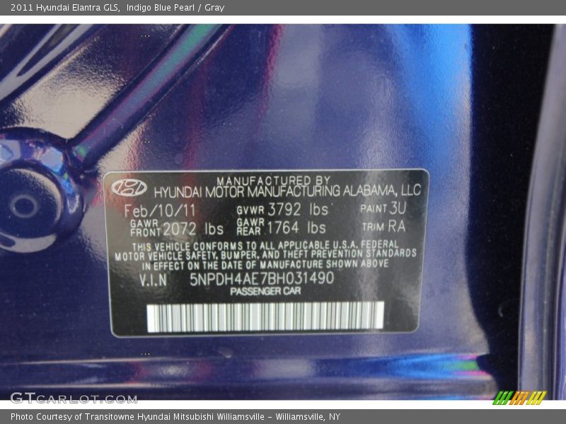 Indigo Blue Pearl / Gray 2011 Hyundai Elantra GLS