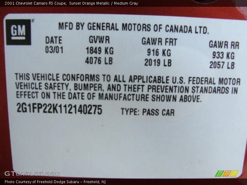 Sunset Orange Metallic / Medium Gray 2001 Chevrolet Camaro RS Coupe
