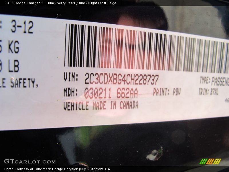 2012 Charger SE Blackberry Pearl Color Code PBV