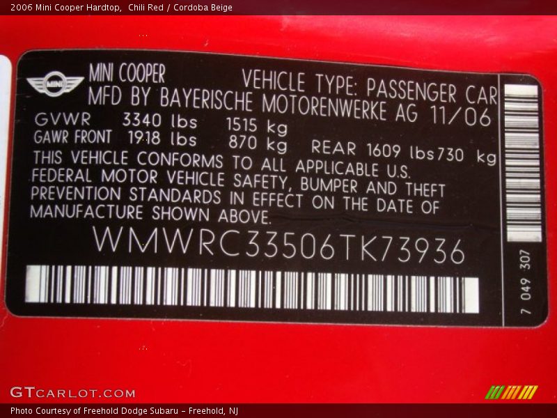 Chili Red / Cordoba Beige 2006 Mini Cooper Hardtop