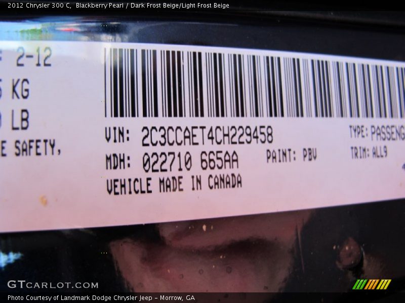 Blackberry Pearl / Dark Frost Beige/Light Frost Beige 2012 Chrysler 300 C