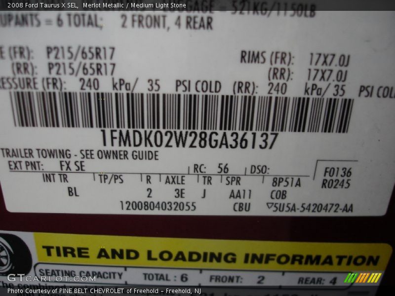 2008 Taurus X SEL Merlot Metallic Color Code FX